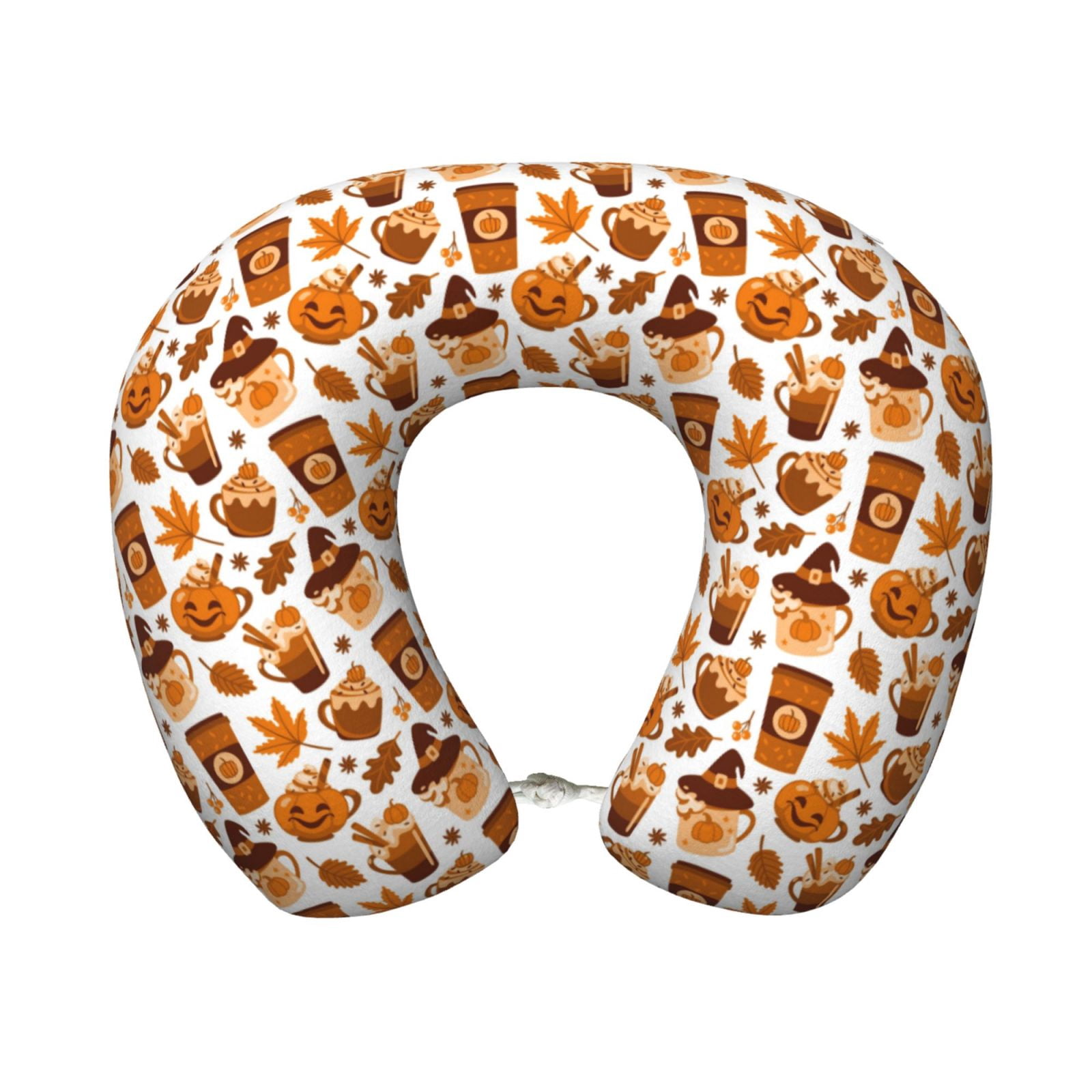Xecao Pumpkin Witch Hat Coffee Print Memory Foam Cervical Neck Pillow Versatile U-Shaped Pillows for Home,Office,Camping,Travelling,Soft Washable Cover