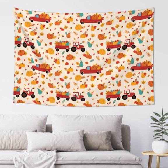 Xecao Pumpkins On Red Car And Tractor Print Tapestry, Wall Hanging Room Funny Decor, Backdrop Room Decor for Bedroom Living Room dormitory