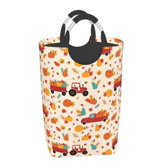 Xecao Pumpkins On Red Car And Tractor for Laundry Basket,Collapsible Large Laundry Hamper,Wash Bag for Laundry Room, Rolling Laundry Basket with Handles