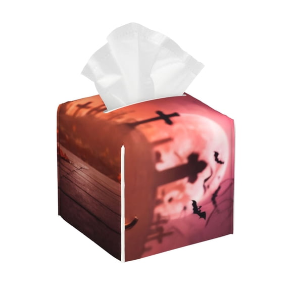 Xecao Pumpkins for Tissue Box Cover Holder Square - Leather Decorative Organizer for Tabletop, Bathroom, Car, Office