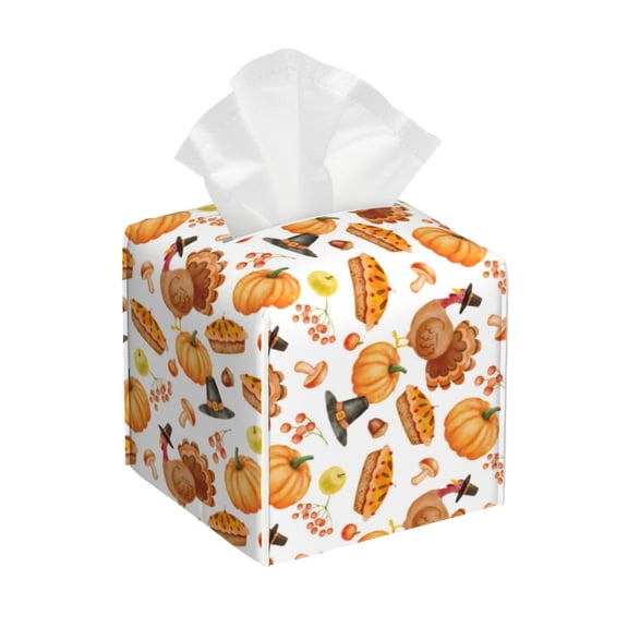 Xecao Pumpkins for Tissue Box Cover Holder Square - Leather Decorative Organizer for Tabletop, Bathroom, Car, Office