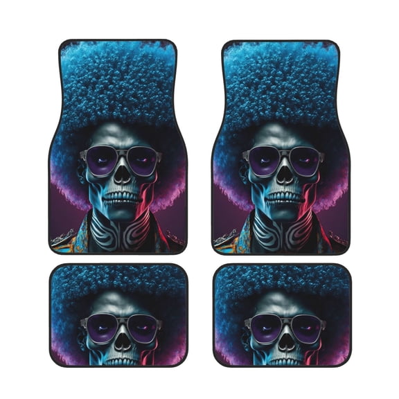 Xecao Punk Style Blue Haired Skull Print Car Foot Mat Set of 4 Pieces Neoprene All-Weather Dust-Proof Stain-resistantCar Interior Decorative mats Non-Slip Mats