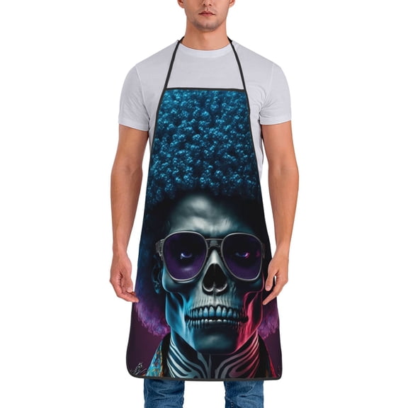 Xecao Punk Style Blue Haired Skull Print Funny BBQ Chef Aprons for Men Women,Adjustable Kitchen Cooking Aprons with Pocket Waterproof Oil Proof No Pilling Fading