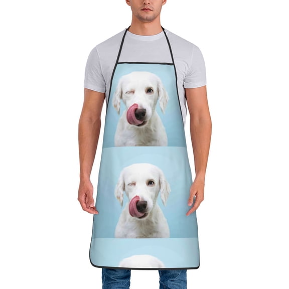 Xecao Puppy Licks Nose Print Funny BBQ Chef Aprons for Men Women,Adjustable Kitchen Cooking Aprons with Pocket Waterproof Oil Proof No Pilling Fading