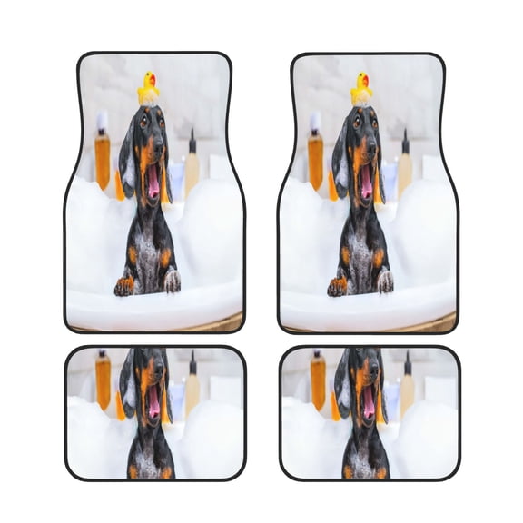 Xecao Puppy Sits In Bathtub Print Car Foot Mat Set of 4 Pieces Neoprene All-Weather Dust-Proof Stain-resistantCar Interior Decorative mats Non-Slip Mats