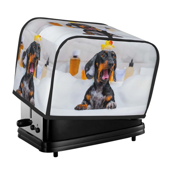 Xecao Puppy Sits In Bathtub Print 2 Slice Toaster Cover with Pockets, Small Appliance Cover, Dust and Fingerprint Protection, Machine Washable