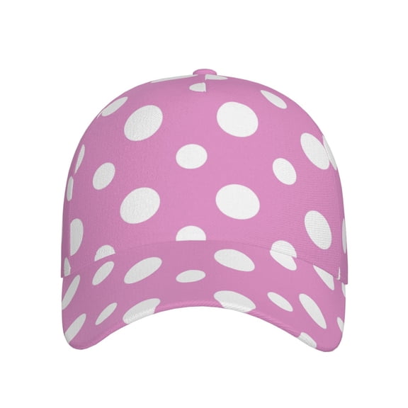 Xecao Purple And White Polka Dot for Baseball Cap: Unisex, crafted from classic polyester twill fabric, featuring a soft unconstructed design