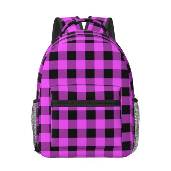 Xecao Purple Black Buffalo Plaid Travel Backpack: A spacious, stylish computer backpack ideal for men and women, perfect for college, school, or daily travels