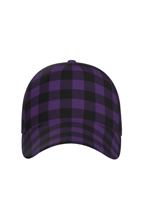 Purple Black Plaid for Baseball Cap: Unisex, crafted from classic polyester twill fabric, featuring a soft unconstructed design