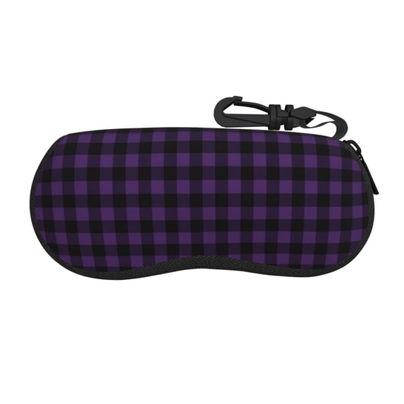 Xecao Purple Black Plaid for Eyeglass Case Soft Shell, Portable Sunglass Case, Fashionable Eyeglass Case with Zipper, Lightweight