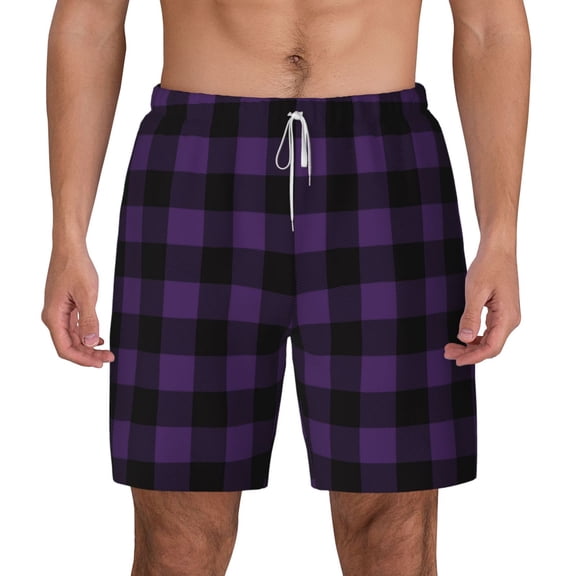 Xecao Purple Black Plaid for Men's Swimming Trunks Swim Trunks Quick Dry Swim Shorts with Mesh Lining Funny Swimwear Bathing Suits