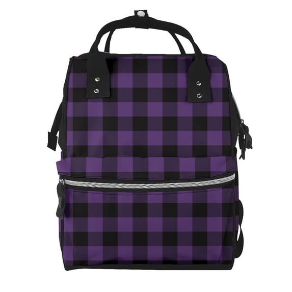 Xecao Purple Black Plaid print Large Capacity Nappy Bag is a multi-functional waterproof travel backpack, perfect as a nursing bag or mummy backpack for women