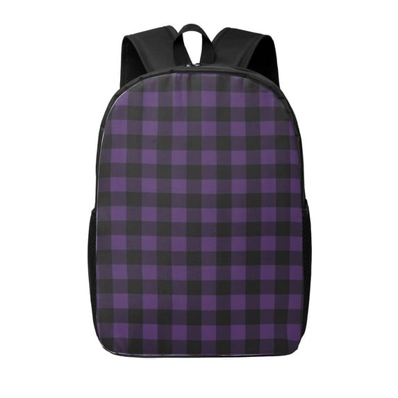 Xecao Purple Black Plaid print Travel Backpack, Large Computer Backpack for Men Women, College School Rucksack Book Bag