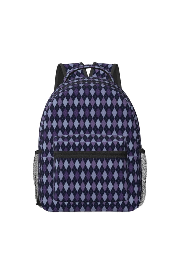 Purple and Blue Squares Travel Backpack: A spacious, stylish computer backpack ideal for men and women, perfect for college, school, or daily travels