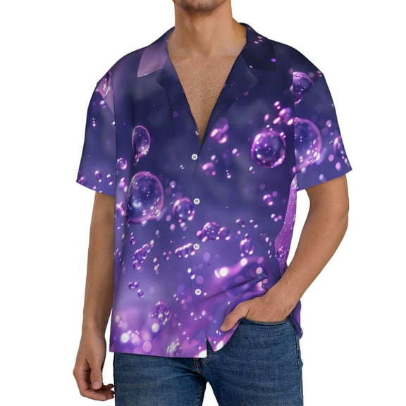 Xecao Purple Bubble Abstract Art Men's Casual Short-sleeved Shirt, a button-up collared shirt with a pocket-4X-Large