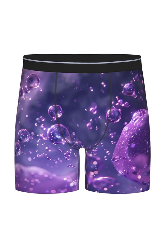 Purple Bubble Abstract Art Print Boxer Briefs for Men's Stretch Moisture-Wicking Underwear, Mid-Rise Classics breathable fabric