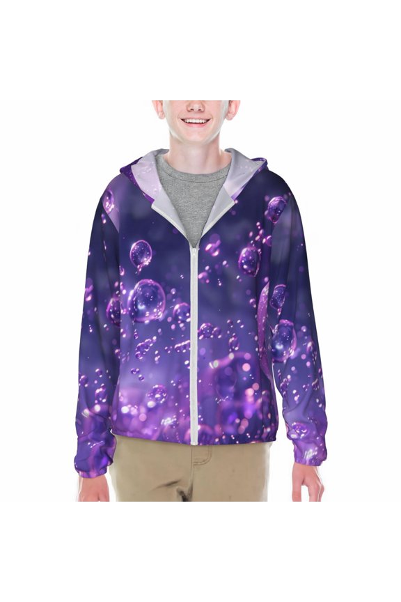 Purple Bubble Abstract Art Print Fishing Shirts for teenager Long Sleeve UV Sun Protection Hoodie with Zipper Outdoor Hiking Shirts-X-Large