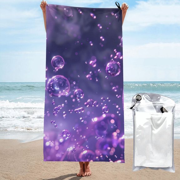 Xecao Purple Bubble Abstract Art Print Quick Dry Towel - Lightweight Microfiber Travel Towels w/Bag - Fast Drying Towel Set for Camping, Beach, Gym-27.5"x55"