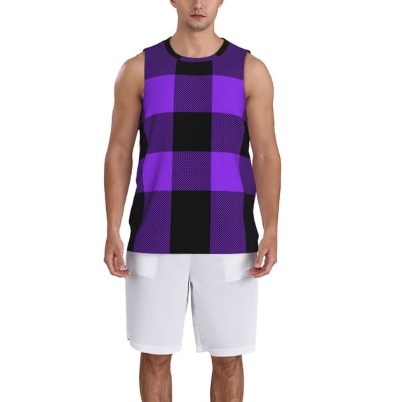 Xecao Purple Buffalo Plaid print basketball shirt for both men and women, a unisex basketball jersey perfect for theme parties-X-Large