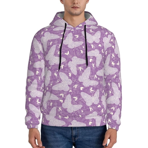 Xecao Purple Butterflies Floral Pattern Men's Adult Pullover Hoodie,Hooded Sweatshirt-XX-Large