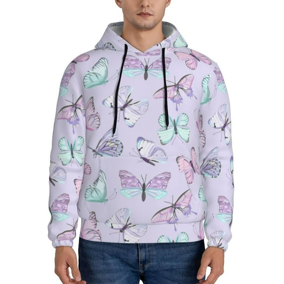 Xecao Purple Butterfly Pattern Men's Adult Pullover Hoodie,Hooded Sweatshirt-XX-Large