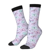 Xecao Purple Butterfly Pattern Sport Socks for Women and Men Crew Socks Sporty Calf Socks Casual Socks