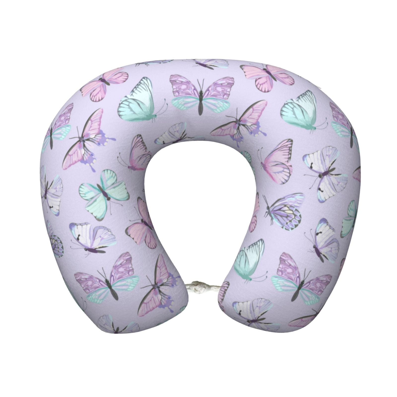 Xecao Purple Butterfly Print Memory Foam Cervical Neck Pillow Versatile U-Shaped Pillows for Home,Office,Camping,Travelling,Soft Washable Cover
