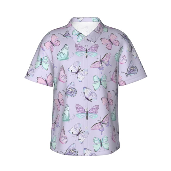 Xecao Purple Butterfly print Hawaiian shirt - a stylish short-sleeve button-down for men, perfect for casual beach and tropical outings.
