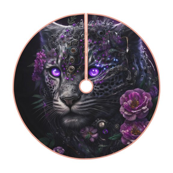 Xecao Purple-Eyed Floral Leopard Pattern Christmas Tree Skirt Holiday Part Decorations for Christmas Tree, Farmhouse Christmas Decor Xmas Holiday Home Party Decorations-36"