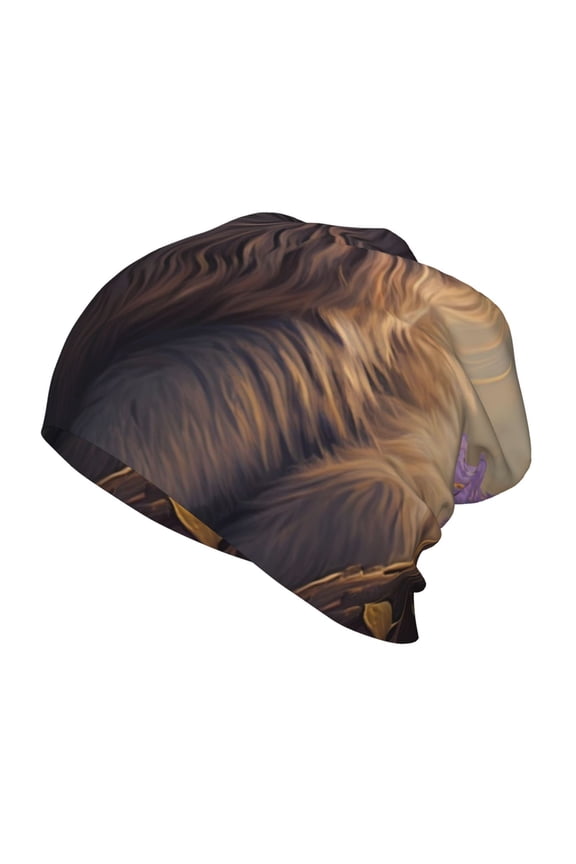 Purple Flower Lazy Cat Print Beanie Hat Toddler Girls Boys, Baby Hats Winter Warm Knitted Thermal, Kids Winter Caps