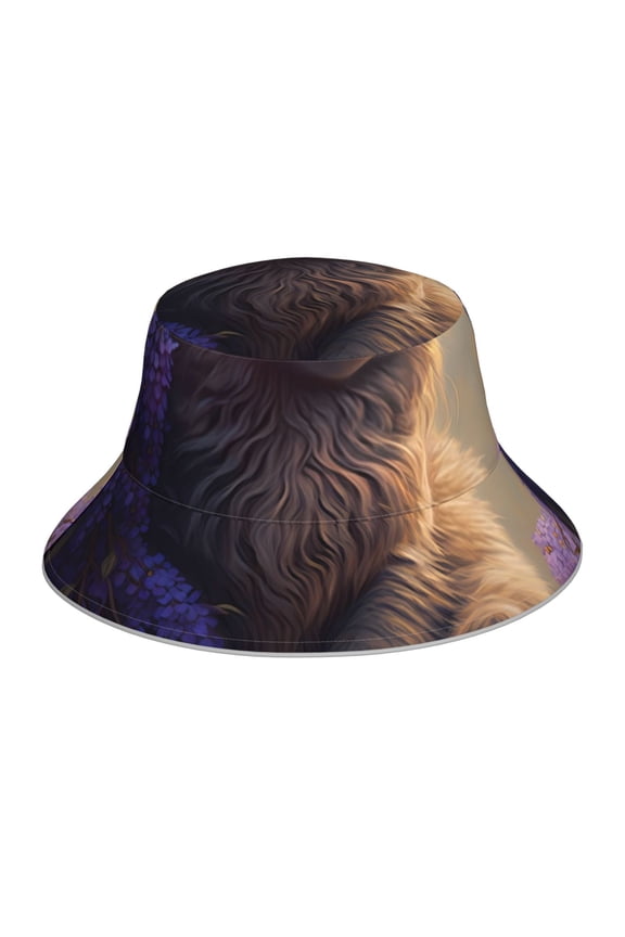 Purple Flower Lazy Cat Print Men and Women Night Reflective Hat Runner Cap Visor Bucket Hat Boonie Cap
