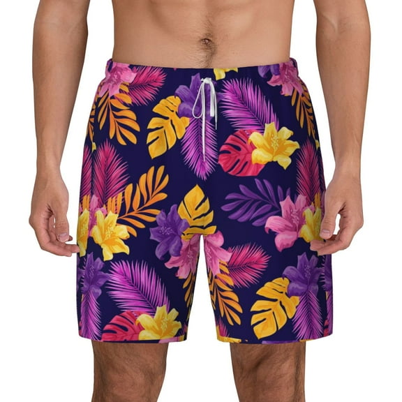 Xecao Purple Flower for Men's Swimming Trunks Swim Trunks Quick Dry Swim Shorts with Mesh Lining Funny Swimwear Bathing Suits
