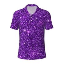 Xecao Purple Glitter for Mens' Casual Short Sleeve Button-Down Polo Shirts for a Classic Golf Look