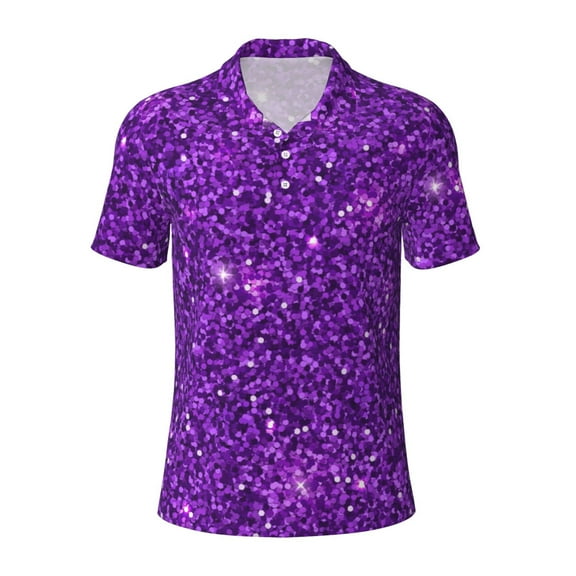 Xecao Purple Glitter for Mens' Casual Short Sleeve Button-Down Polo Shirts for a Classic Golf Look