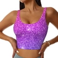 thumbnail image 1 of Xecao Purple Glitter for Sports Bra with Removable Pads, Crop Tank Top Design, Women's Longline Sports Bra - Non-Wired - Large, 1 of 9