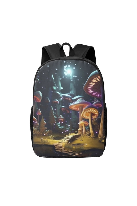 Purple Glowing Mushroom print Travel Backpack, Large Computer Backpack for Men Women, College School Rucksack Book Bag