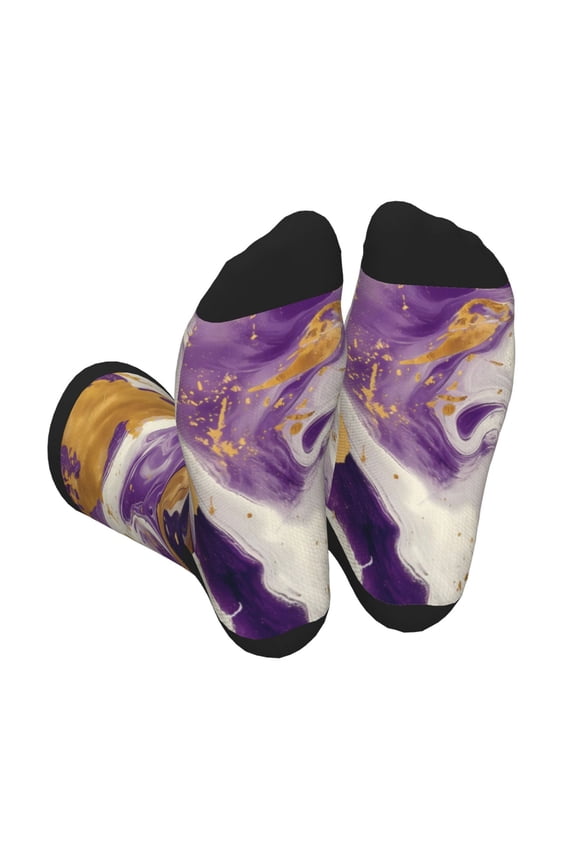 Purple Gold Marble Swirls Print Crew Socks for Men and Women, Men's Soft Moisture-wicking Sock