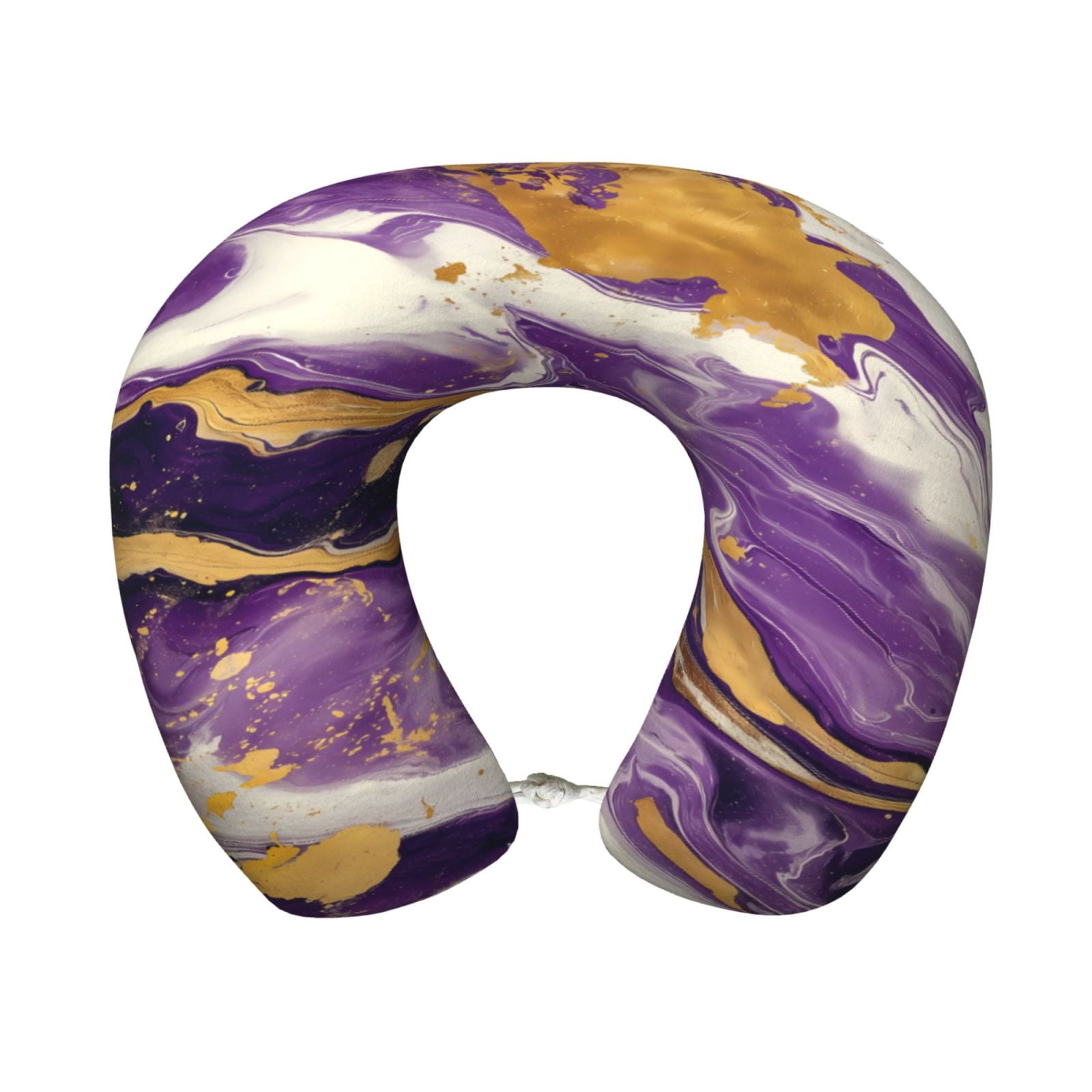 Xecao Purple Gold Marble Swirls Print Memory Foam Cervical Neck Pillow Versatile U-Shaped Pillows for Home,Office,Camping,Travelling,Soft Washable Cover