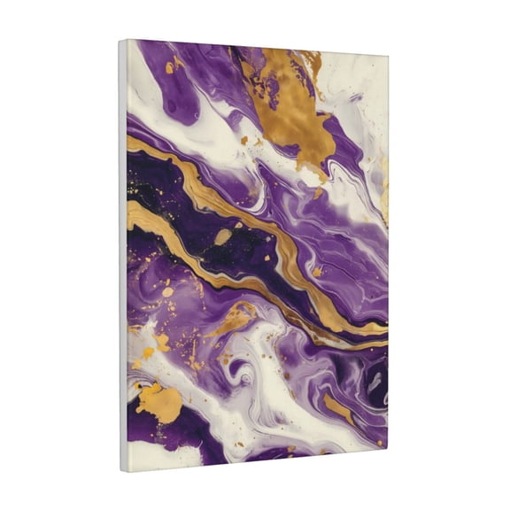 Xecao Purple Gold Marble Swirls for Ready-to-Hang Canvas Art 12x16 Inches - Waterproof HD Print Solid Wood Frame for Gifting,Vertical