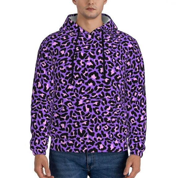 Xecao Purple Leopard Pattern Men's Adult Pullover Hoodie,Hooded Sweatshirt-Large