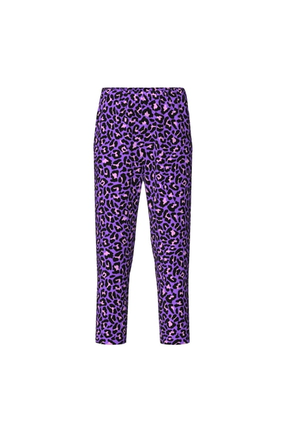 Purple Leopard Print Teenagers' Pajama Pants Long Sleep Pants Soft Elastic Waist Pajama Bottoms Elastic waist with 2 Pockets 5-16 Years-Large