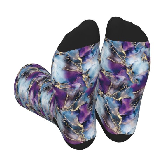 Xecao Purple Marble Texture Print Crew Socks for Men and Women, Men's Soft Moisture-wicking Sock