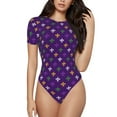 thumbnail image 1 of The Xecao Purple Mardi Gras Women's Crew Neck Body Suit, a short-sleeved bodysuit and basic swimsuit, both comfort and style for dating and daily life, 1 of 9