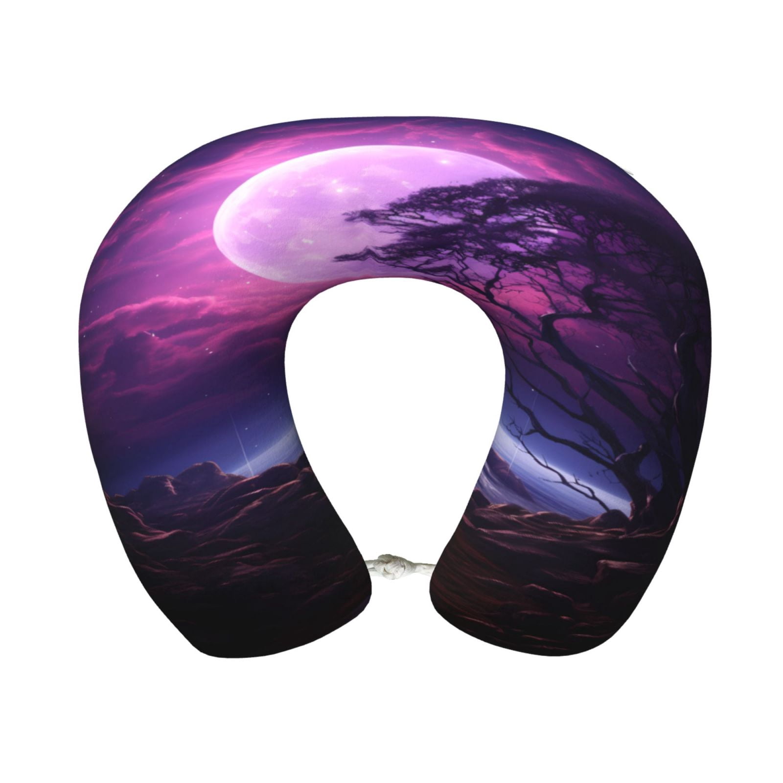 Xecao Purple Moon Tree Night Sky Print Memory Foam Cervical Neck Pillow Versatile U-Shaped Pillows for Home,Office,Camping,Travelling,Soft Washable Cover