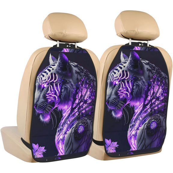 Xecao Purple Pattern White Tiger Pattern Car Seat Back Protector 2 Pack Large Capacity Pocket, Kick Mats Back Seat Protector