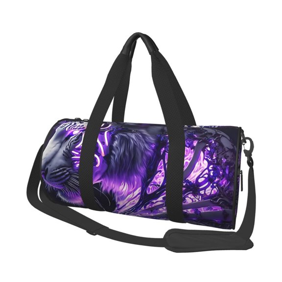 Xecao Purple Pattern White Tiger Print Travel Duffle Bag, Bag Carry On Tote Bags for Women, Travel Sport Gym Bag for Men, Hospital Bag for Labor and Delivery