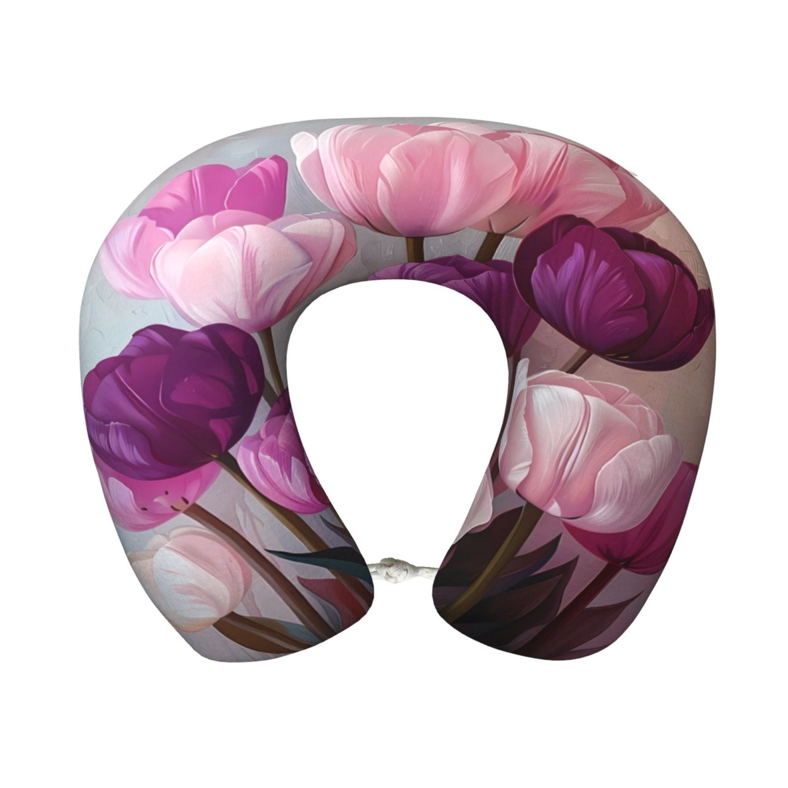 Xecao Purple And Pink Tulip Bouquet Print Memory Foam Cervical Neck Pillow Versatile U-Shaped Pillows for Home,Office,Camping,Travelling,Soft Washable Cover