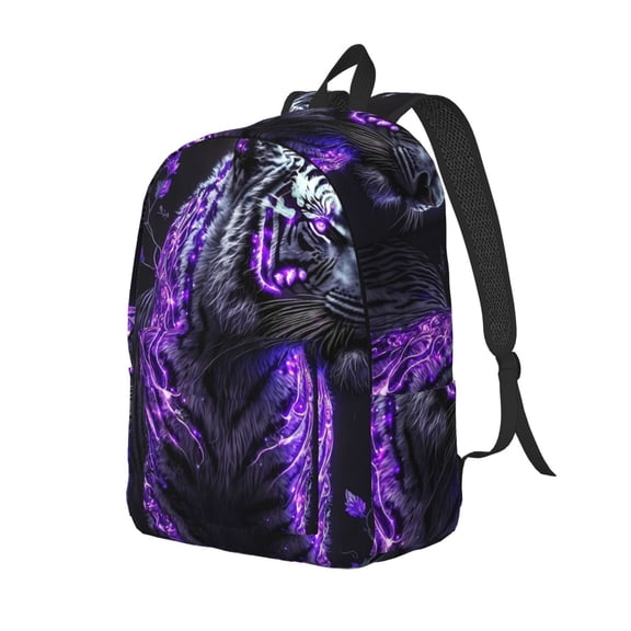 Xecao Purple Plant White Tiger Canvas College Laptop Backpack, a durable rucksack designed for both men and women, ideal for travel, school, and daily use-Medium