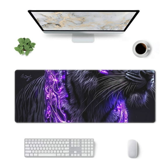 Xecao Purple Plant White Tiger for Mouse Pad - Waterproof Extended Contour Mouse Mat, Large Gaming Mousepad Laptop Keyboard Mat with Non-Slip Rubber Base
