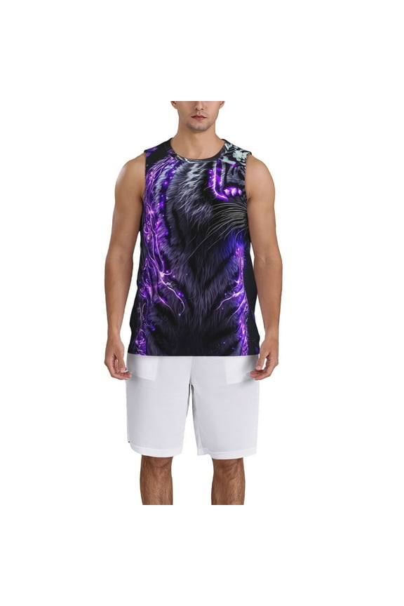 Purple Plant White Tiger print basketball shirt for both men and women, a unisex basketball jersey perfect for theme parties-4X-Large